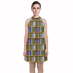 Books On A Shelf Velvet Halter Neckline Dress  by TetiBright