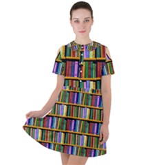 Books On A Shelf Short Sleeve Shoulder Cut Out Dress  by TetiBright