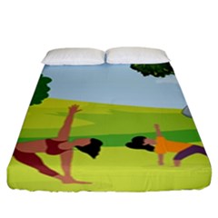 Mother And Daughter Yoga Art Celebrating Motherhood And Bond Between Mom And Daughter  Fitted Sheet (king Size) by SymmekaDesign