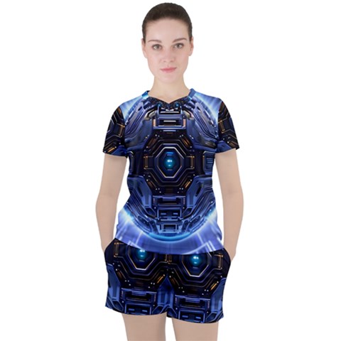 Ai Generated Digital Technology Computer Internet Women s Tee And Shorts Set by Ravend