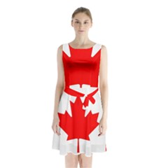 Canada Flag Canadian Flag View Sleeveless Waist Tie Chiffon Dress by Ravend