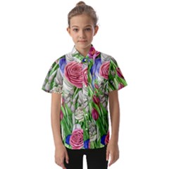 Celestial And Charming Florals Kids  Short Sleeve Shirt by GardenOfOphir