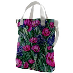Cherished Watercolor Flowers Canvas Messenger Bag by GardenOfOphir