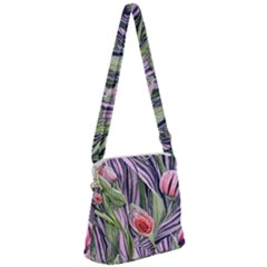 Charming Watercolor Flowers Zipper Messenger Bag by GardenOfOphir