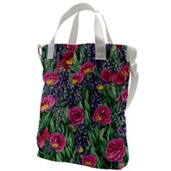 Dazzling Watercolor Flowers And Foliage Canvas Messenger Bag by GardenOfOphir