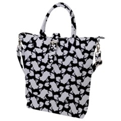 Playful Pups Black And White Pattern Buckle Top Tote Bag by dflcprintsclothing