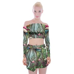 Craft Mushroom Off Shoulder Top With Mini Skirt Set by GardenOfOphir