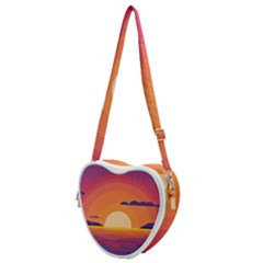 Sunset Ocean Beach Water Tropical Island Vacation Landscape Heart Shoulder Bag by Pakemis