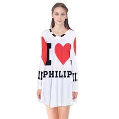 I Love Philip Long Sleeve V-neck Flare Dress by ilovewhateva