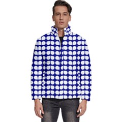 Blue And White Leaf Pattern Men s Puffer Bubble Jacket Coat by GardenOfOphir