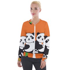 Panda Animal Orange Sun Nature Velvet Zip Up Jacket by Semog4