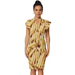 Pasta-79 Vintage Frill Sleeve V-neck Bodycon Dress by nateshop