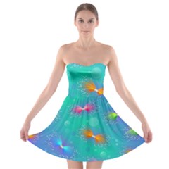 Non Seamless Pattern Blues Bright Strapless Bra Top Dress by Ravend