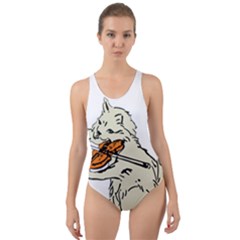 Cat Playing The Violin Art Cut-out Back One Piece Swimsuit by oldshool