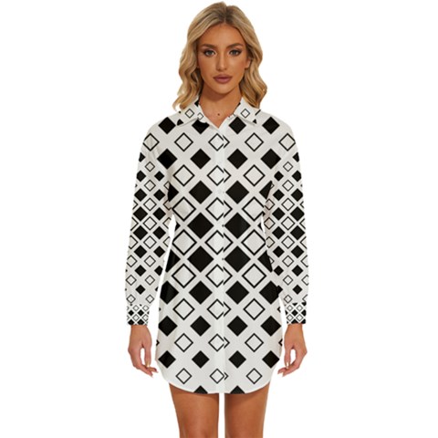 Square-diagonal-pattern-monochrome Womens Long Sleeve Shirt Dress by Semog4