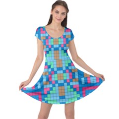 Checkerboard-squares-abstract Cap Sleeve Dress by Semog4