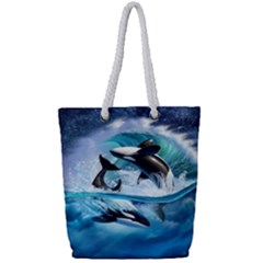 Orca Wave Water Underwater Full Print Rope Handle Tote (small) by Salman4z