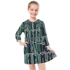 Printed Circuit Board Circuits Kids  Quarter Sleeve Shirt Dress by Celenk