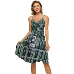 Printed Circuit Board Circuits Sleeveless Tie Front Chiffon Dress by Celenk