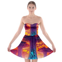 Sci-fi Fantasy Art Painting Colorful Pattern Strapless Bra Top Dress by Ravend