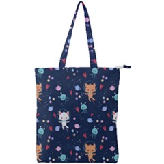 Cute Astronaut Cat With Star Galaxy Elements Seamless Pattern Double Zip Up Tote Bag by Salman4z