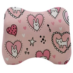 Cartoon Cute Valentines Day Doodle Heart Love Flower Seamless Pattern Vector Velour Head Support Cushion by Salman4z