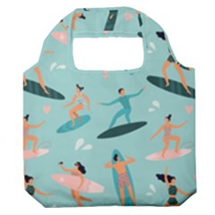 Beach-surfing-surfers-with-surfboards-surfer-rides-wave-summer-outdoors-surfboards-seamless-pattern- Premium Foldable Grocery Recycle Bag by Salman4z