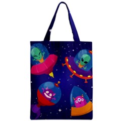 Cartoon-funny-aliens-with-ufo-duck-starry-sky-set Zipper Classic Tote Bag by Salman4z