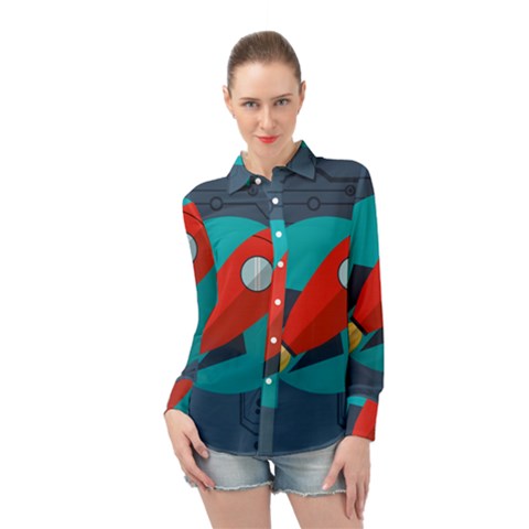 Rocket-with-science-related-icons-image Long Sleeve Chiffon Shirt by Salman4z