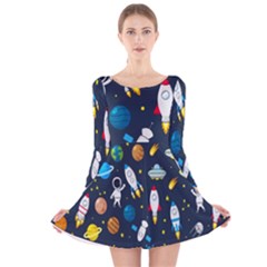 Big-set-cute-astronauts-space-planets-stars-aliens-rockets-ufo-constellations-satellite-moon-rover-v Long Sleeve Velvet Skater Dress by Salman4z
