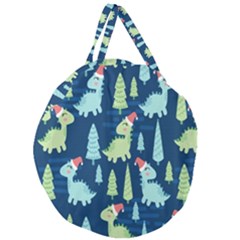 Cute Dinosaurs Animal Seamless Pattern Doodle Dino Winter Theme Giant Round Zipper Tote by pakminggu