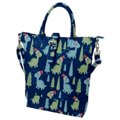 Cute Dinosaurs Animal Seamless Pattern Doodle Dino Winter Theme Buckle Top Tote Bag by pakminggu
