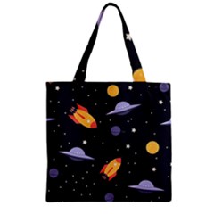 Cosmos Rockets Spaceships Ufos Zipper Grocery Tote Bag by pakminggu