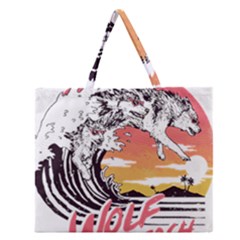 Gray Wolf Beach Waves A Wolf Animal Retro Zipper Large Tote Bag by pakminggu