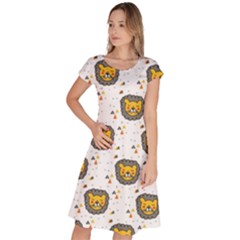 Lion Heads Pattern Design Doodle Classic Short Sleeve Dress by Mog4mog4
