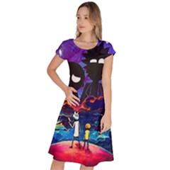 Cartoon Parody In Outer Space Classic Short Sleeve Dress by Mog4mog4