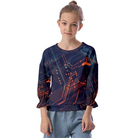 Abstract Colorful Circuit Kids  Cuff Sleeve Top by Bakwanart