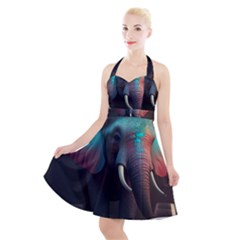 Elephant Tusks Trunk Wildlife Africa Halter Party Swing Dress  by Ndabl3x