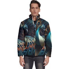 Peacock Bird Feathers Plumage Colorful Texture Abstract Men s Puffer Bubble Jacket Coat by Wav3s