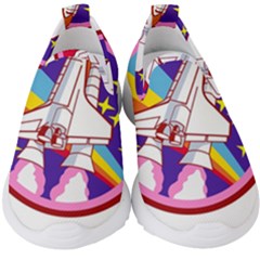 Badge-patch-pink-rainbow-rocket Kids  Slip On Sneakers by Wav3s