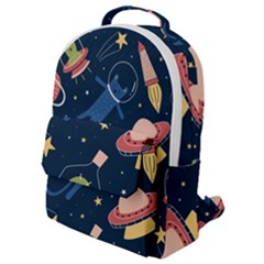 Seamless-pattern-with-funny-aliens-cat-galaxy Flap Pocket Backpack (small) by Wav3s