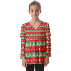 Christmas Papers Red And Green Kids  V Neck Casual Top by Ndabl3x
