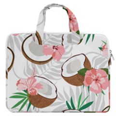 Seamless Pattern Coconut Piece Palm Leaves With Pink Hibiscus Macbook Pro 13  Double Pocket Laptop Bag by Vaneshart