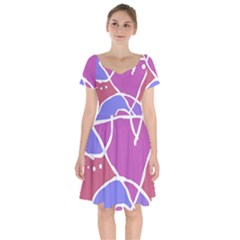 Mazipoodles In The Frame  - Pink Purple Short Sleeve Bardot Dress by Mazipoodles