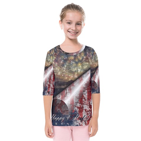 Independence Day Background Abstract Grunge American Flag Kids  Quarter Sleeve Raglan Tee by Ravend