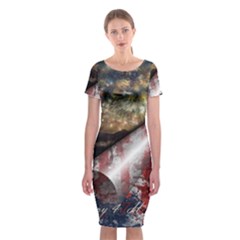 Independence Day Background Abstract Grunge American Flag Classic Short Sleeve Midi Dress by Ravend
