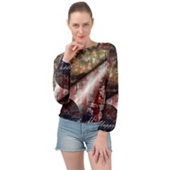 Independence Day Background Abstract Grunge American Flag Banded Bottom Chiffon Top by Ravend