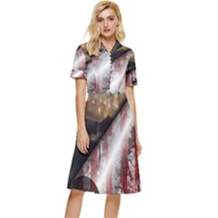 Independence Day Background Abstract Grunge American Flag Button Top Knee Length Dress by Ravend
