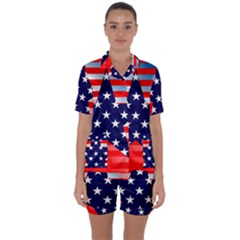 Patriotic American Usa Design Red Satin Short Sleeve Pajamas Set by Celenk