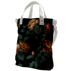 Floral Flower Blossom Turquoise Canvas Messenger Bag by Vaneshop
